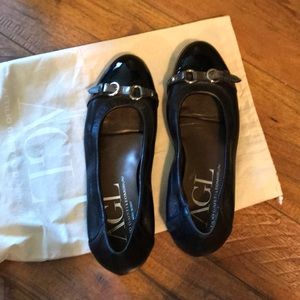 AGL black flats, size 37 or 7, with carry bag